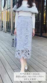 【先行予約販売✨新色登場＆ご要望の多かった2色再追加販売】スカート　リーフ柄 レース タイトIライン　フェリーシェル　fch612-0586