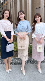 再入荷しました！🌸翌日から３営業日以内に発送可能🌸ブラウス　前中心フリルパール　袖口スリットパール　9分袖　フェリーシェル　fch811-0779