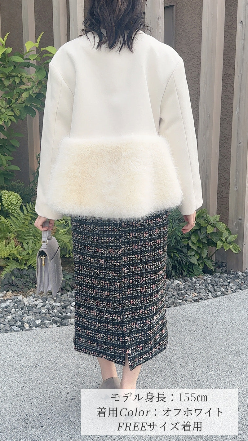 【大人気コート再登場】　裾ファー付きコート　 フェリーシェル　fch112-0765