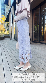 【先行予約販売✨新色登場＆ご要望の多かった2色再追加販売】スカート　リーフ柄 レース タイトIライン　フェリーシェル　fch612-0586