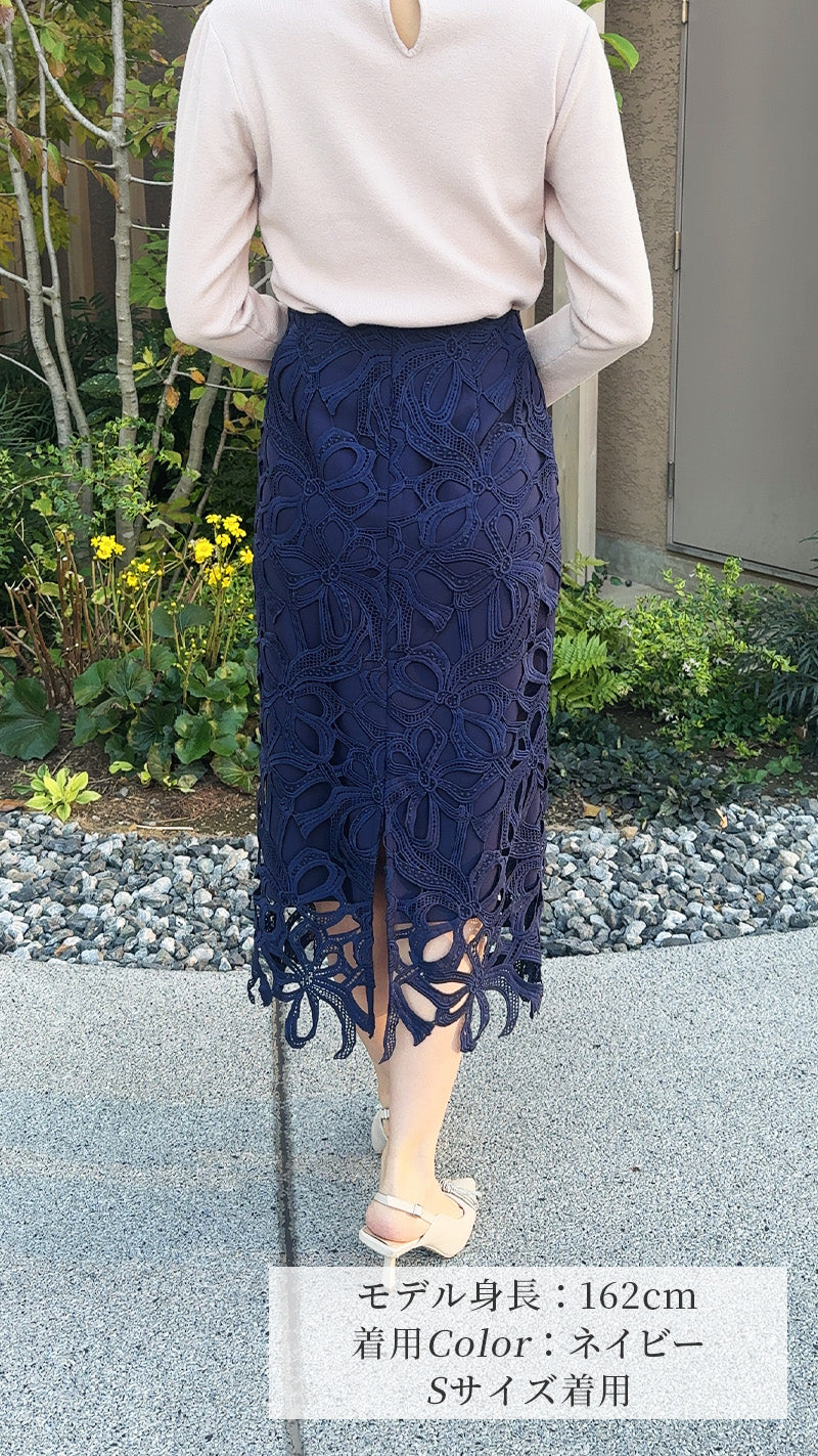 【🎀人気カラー再登場🎀】スカート　リボン柄レース　Iライン　フェリーシェル　fch611-0623