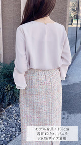 【新色🌸バニラ登場】 ブラウス　バーフリル襟　花びら袖 7分丈　フェリーシェル　fch811-0777