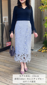 【先行予約販売✨新色登場＆ご要望の多かった2色再追加販売】スカート　リーフ柄 レース タイトIライン　フェリーシェル　fch612-0586