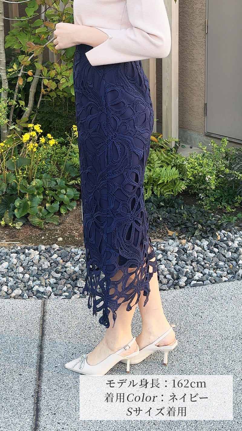 【🎀人気カラー再登場🎀】スカート　リボン柄レース　Iライン　フェリーシェル　fch611-0623