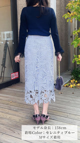 【先行予約販売✨新色登場＆ご要望の多かった2色再追加販売】スカート　リーフ柄 レース タイトIライン　フェリーシェル　fch612-0586