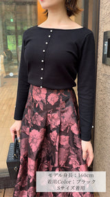 💕入荷しました💕　前後２Way　中心パールニット　ボートネック 9分袖 フェリーシェル　fch412-0802
