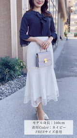 【新色🌸バニラ登場】 ブラウス　バーフリル襟　花びら袖 7分丈　フェリーシェル　fch811-0777