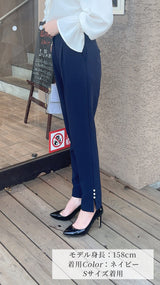 再入荷🤍パンツ　裾パール付スリット　ストレッチテーパード　フェリーシェル　fch712-0761