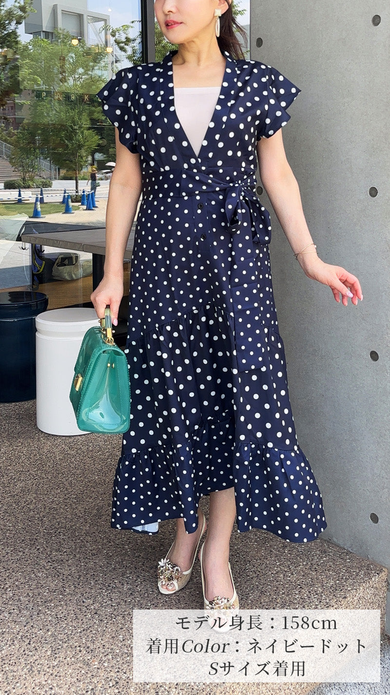 《新作🌟入荷しました🌟即日～3営業日内発送可能》2種ドット柄　デジタルプリント イレギュラーヘム　ワンピース　フェリーシェル　fch311-0795