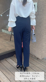 再入荷🤍パンツ　裾パール付スリット　ストレッチテーパード　フェリーシェル　fch712-0761