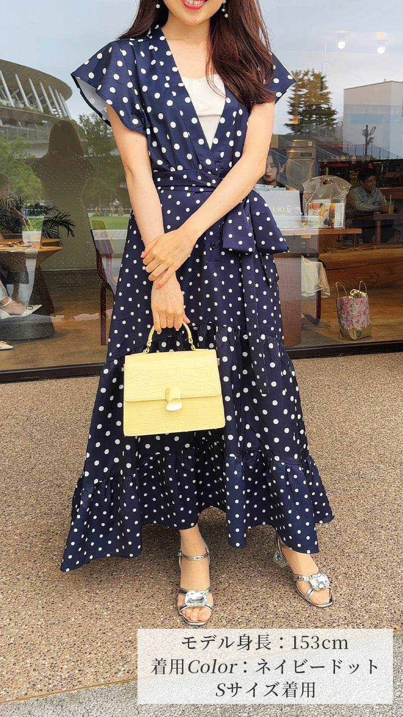 《新作🌟入荷しました🌟即日～3営業日内発送可能》2種ドット柄　デジタルプリント イレギュラーヘム　ワンピース　フェリーシェル　fch311-0795