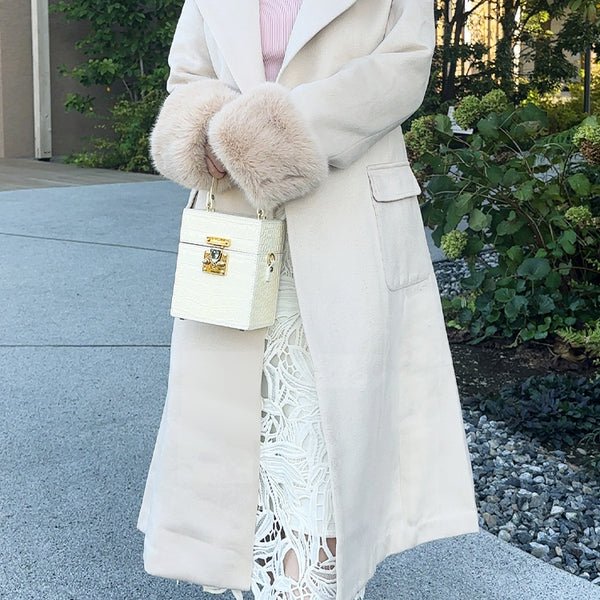 🎀コート🎀 ノーカラー 袖ファー ロング丈 フェリーシェル fch112-0718