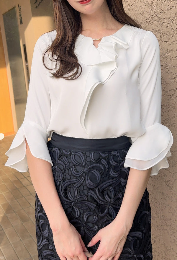 【完売カラー再販売⭐️販売開始しました】 ブラウス　バーフリル襟　花びら袖 7分丈　フェリーシェル　fch811-0777