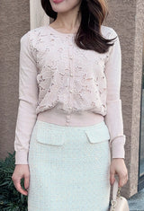 💕追加販売💕即日〜3日営業日以内発送✨フラワーレース　ニットカーディガン　長袖  フェリーシェル　fch412-0801