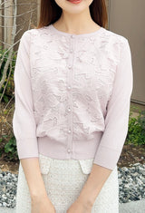 《再入荷🌸即日〜3営業日以内発送可能》前身頃刺繍レース　ニットカーディガン　7分袖　fch411-0786