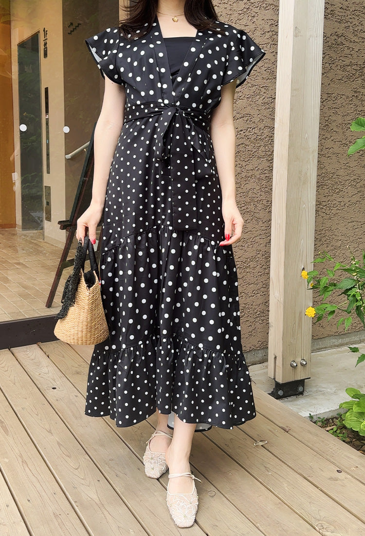 《新作🌟入荷しました🌟即日～3営業日内発送可能》2種ドット柄　デジタルプリント イレギュラーヘム　ワンピース　フェリーシェル　fch311-0795