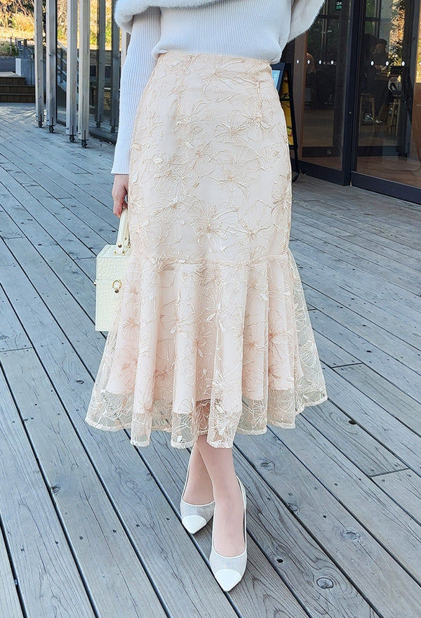 ✨🌟再入荷しました✨】💗エレガントフラワーレースマーメイドスカート