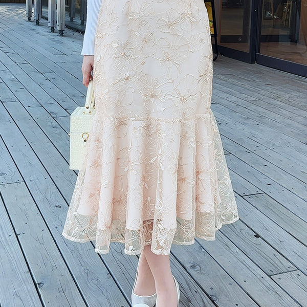 ✨🌟再入荷しました✨】💗エレガントフラワーレースマーメイドスカート
