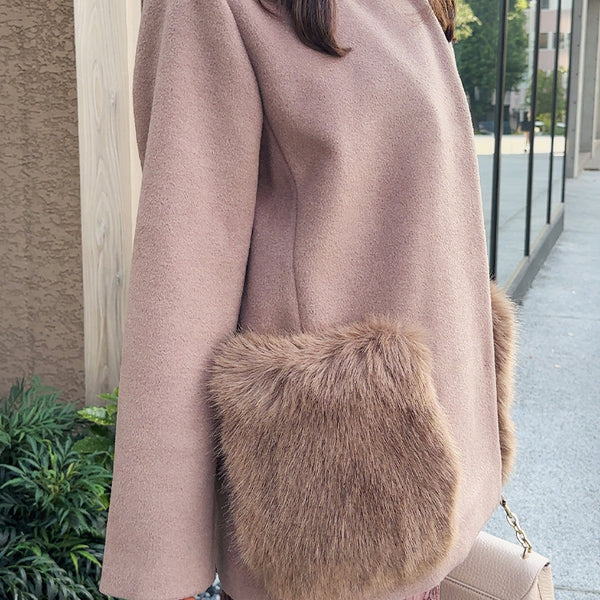 🍂秋冬コーデ🍂 コート ポケット ファー付 ハーフ丈 フェリーシェル