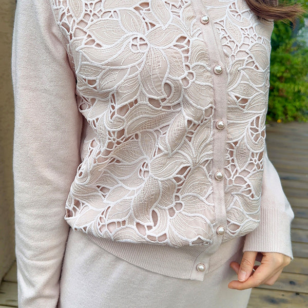 IENA　フラワーレースニットカーディガン （ホワイト） 長袖 IENA（イエナ）の「《追加2》フラワーレースニットカーディガン