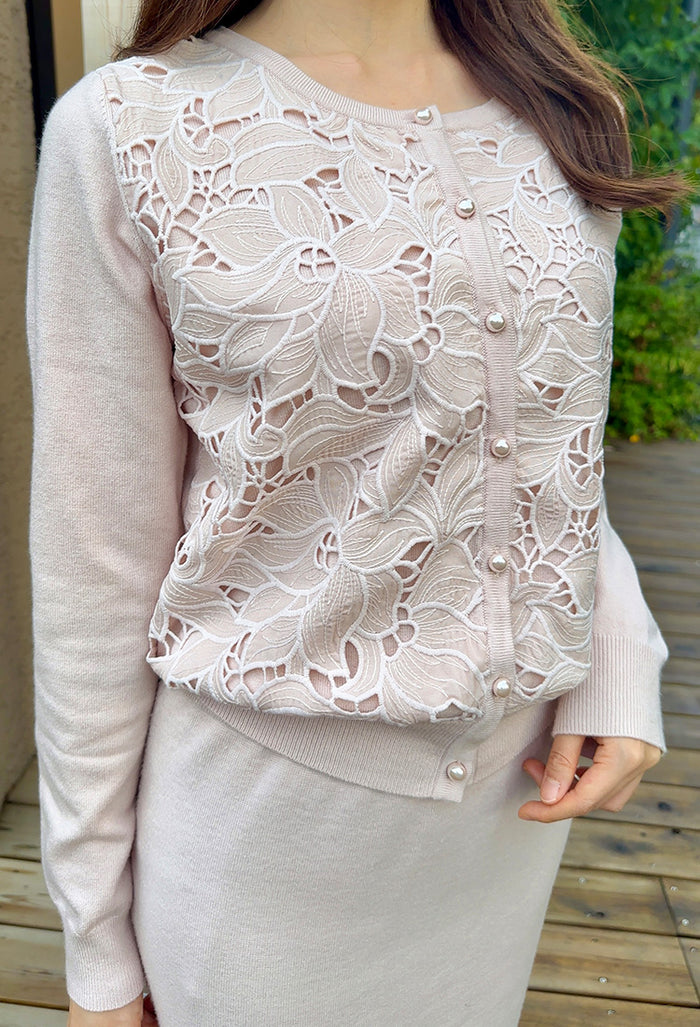 💕入荷しました💕フラワーレース ニットカーディガン 長袖 フェリー