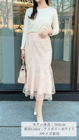 💕再入荷しました💕　前後２Way　中心パールニット　ボートネック 9分袖 フェリーシェル　fch412-0802