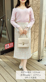 🤍まだ間に合うGW🤍期間限定20％OFF✨ニット　ハートネック　袖レース　9分袖　フェリーシェル　fch411-0736