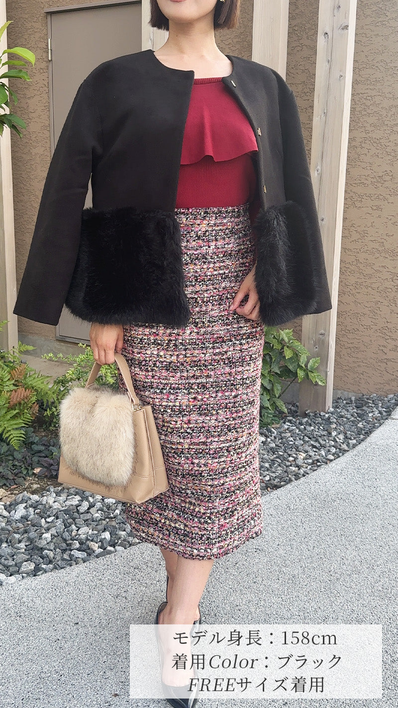 【大人気コート再登場】　裾ファー付きコート　 フェリーシェル　fch112-0765