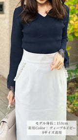 🌟新色登場・先行予約販売🌟ニット　ハートネック　袖口　レース　リブ　フェリーシェル　fch412-0730