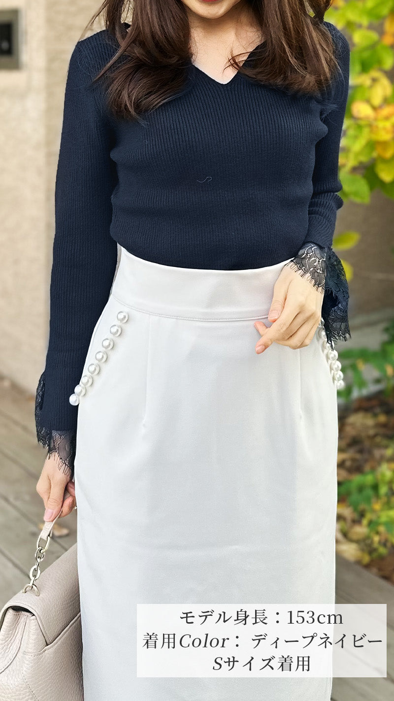 🌟新色登場・先行予約販売🌟ニット　ハートネック　袖口　レース　リブ　フェリーシェル　fch412-0730