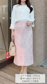 再入荷しました！🌸翌日から３営業日以内に発送可能🌸ブラウス　前中心フリルパール　袖口スリットパール　9分袖　フェリーシェル　fch811-0779