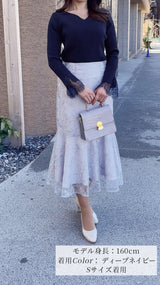 🌷追加販売🌷即日〜3日営業日以内発送🌟ニット　ハートネック　袖口　レース　リブ　フェリーシェル　fch412-0730