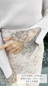 🤍まだ間に合うGW🤍期間限定20％OFF✨ニット　ハートネック　袖レース　9分袖　フェリーシェル　fch411-0736