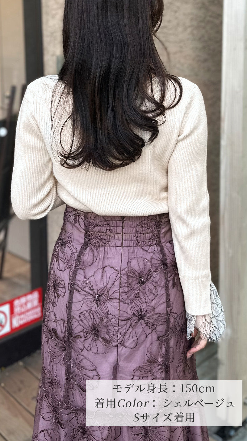 🌟新色登場・先行予約販売🌟ニット　ハートネック　袖口　レース　リブ　フェリーシェル　fch412-0730