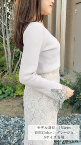 🤍まだ間に合うGW🤍期間限定20％OFF✨ニット　ハートネック　袖レース　9分袖　フェリーシェル　fch411-0736