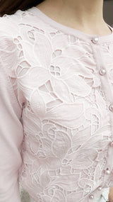 《再入荷🌸即日〜3営業日以内発送可能》前身頃刺繍レース　ニットカーディガン　7分袖　fch411-0786