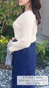 🌟新色登場・先行予約販売🌟ニット　ハートネック　袖口　レース　リブ　フェリーシェル　fch412-0730