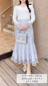 🤍まだ間に合うGW🤍期間限定20％OFF✨ニット　ハートネック　袖レース　9分袖　フェリーシェル　fch411-0736