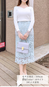 🤍まだ間に合うGW🤍期間限定20％OFF✨ニット　ハートネック　袖レース　9分袖　フェリーシェル　fch411-0736