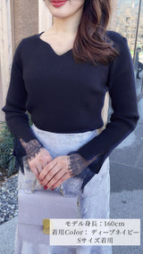 🌷追加販売🌷即日〜3日営業日以内発送🌟ニット　ハートネック　袖口　レース　リブ　フェリーシェル　fch412-0730