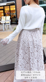 ＼定番アイテム再入荷💖／ニット　ハートネック　袖レース　9分袖　フェリーシェル　fch411-0736