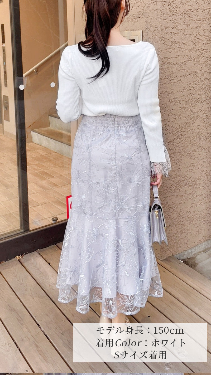 袖シフォンレースニットソー 成瀬愛里さん着用】モチーフレース衿ニットソーワンピース