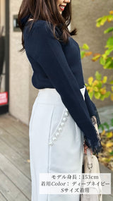 🌟新色登場・先行予約販売🌟ニット　ハートネック　袖口　レース　リブ　フェリーシェル　fch412-0730