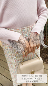 🤍まだ間に合うGW🤍期間限定20％OFF✨ニット　ハートネック　袖レース　9分袖　フェリーシェル　fch411-0736