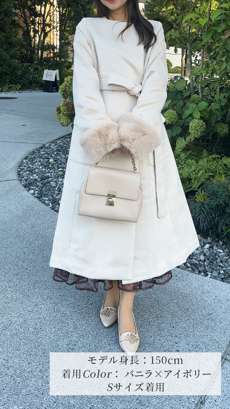 🎀コート🎀　ノーカラー　袖ファー　ロング丈　フェリーシェル　fch112-0718