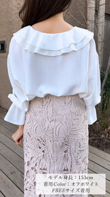 【新作】襟2段フリル　袖フレアーブラウス長袖　フェリーシェル　fch821-0806
