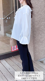 【新作】襟2段フリル　袖フレアーブラウス長袖　フェリーシェル　fch821-0806