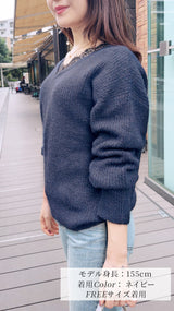 ✨新作✨先行販売予約💕期間限定　1000円off💕前後Vネック レース付き 畦編みニット　フェリーシェル　fch422-0820