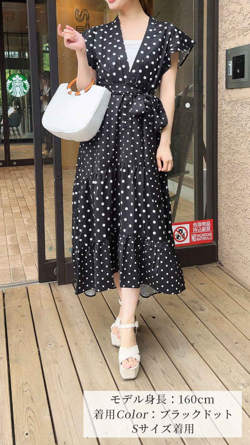 《新作🌟入荷しました🌟即日～3営業日内発送可能》2種ドット柄　デジタルプリント イレギュラーヘム　ワンピース　フェリーシェル　fch311-0795