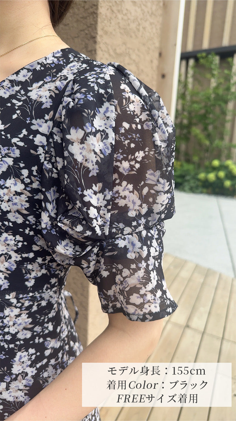 《新作🌟》小花柄バックリボンワンピース半袖　フェリーシェル　fch321-0785